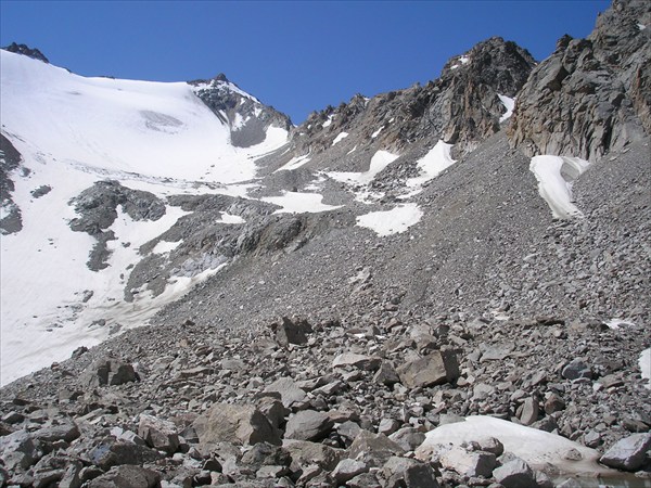 Вид на седловину перевала В. Ломакина