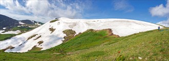 Панорама. Снежник с седловины перевала Караташский