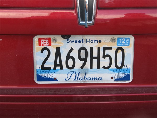 У каждого штатаа свои номера.Alabama. Sweet home