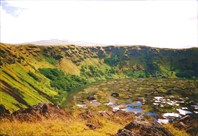 Кратер вулкана на острове Пасхи, где растет камыш-остров Пасхи
