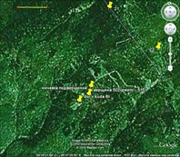 фото из google earth с точками маршрута, желтый отрезок=1 км