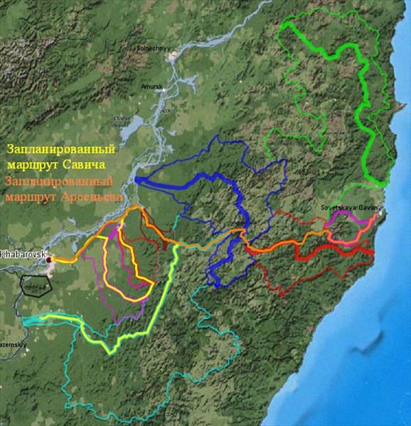 Запланированные маршруты Савича и Арсеньева