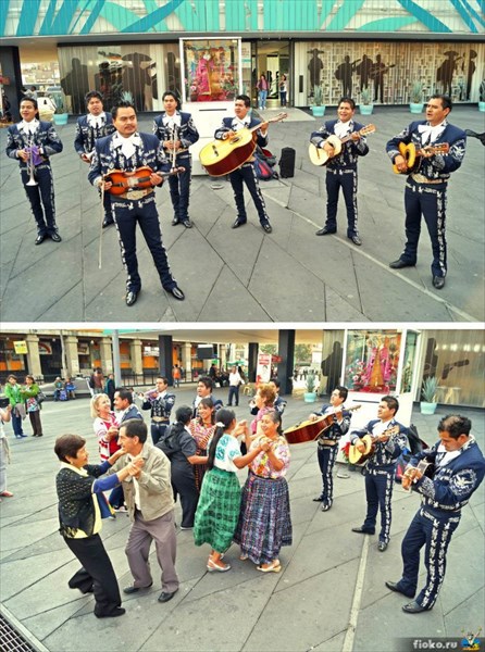 Марьячи на площади Garibaldi, Мехико Сити