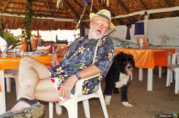 Милионер со своим забавным псом орендова пляж в Пуэрто-Эскондидо